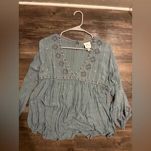 Knox Rose Teal Embroidered Top